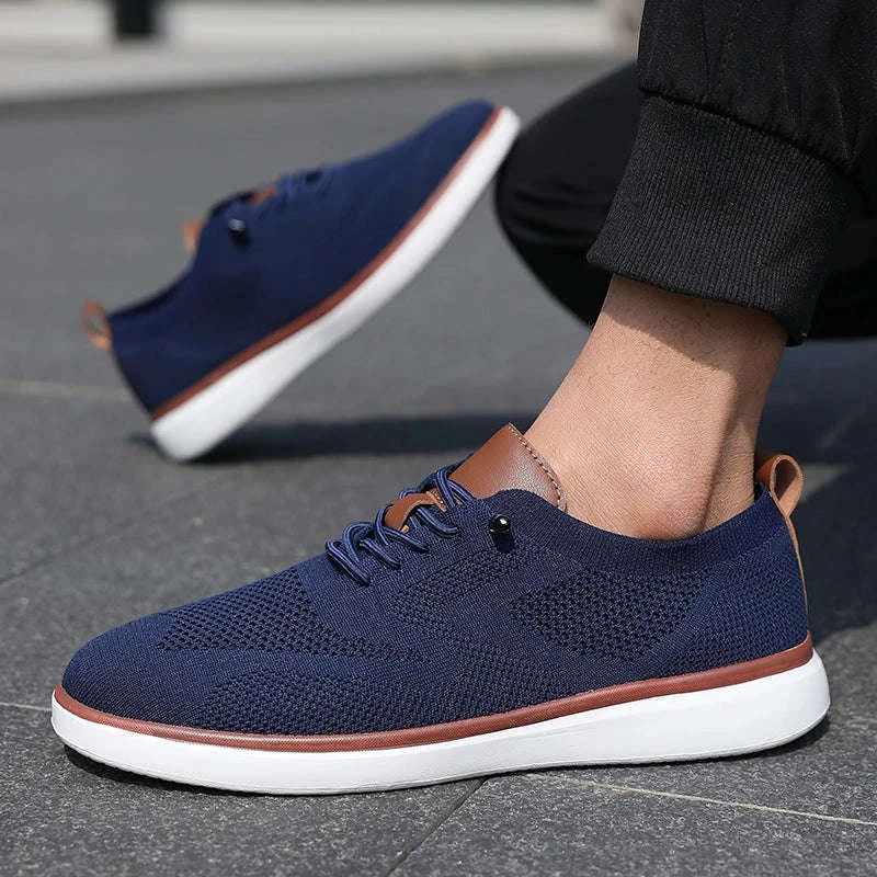 Men's Mesh Casual Sports Shoes, Anti-Slip Low-Cut Lace-Up Shoes-Blue / 46