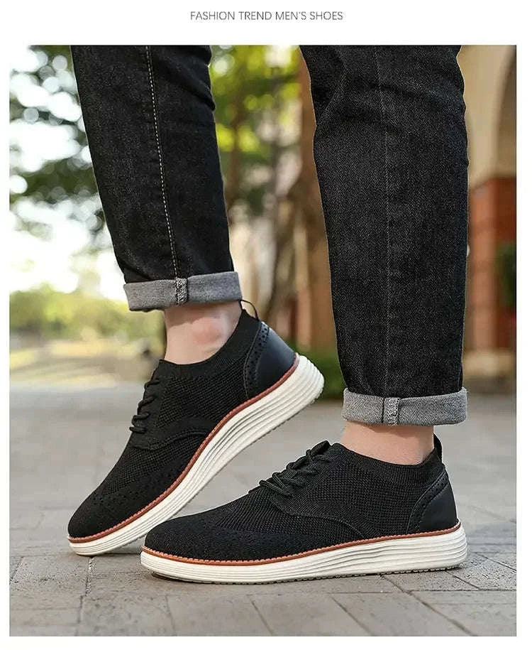 Men's Mesh Casual Sports Shoes, Anti-Slip Low-Cut Lace-Up Shoes-Blue / 46
