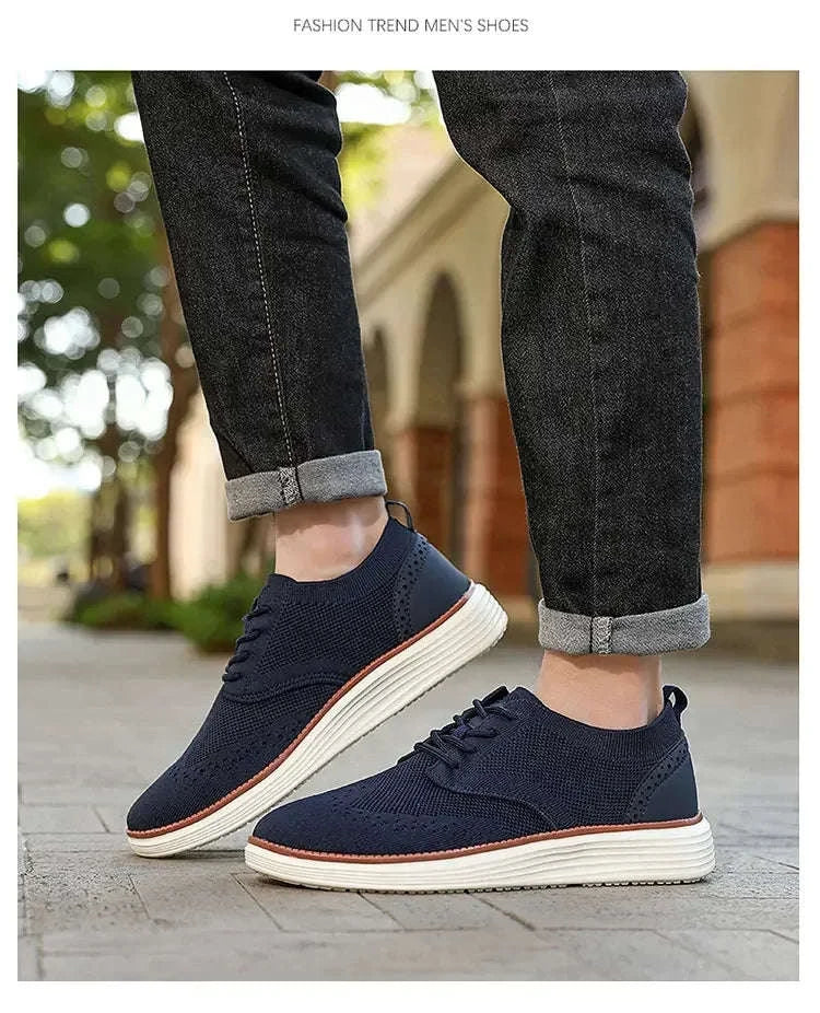 Men's Mesh Casual Sports Shoes, Anti-Slip Low-Cut Lace-Up Shoes-Blue / 46