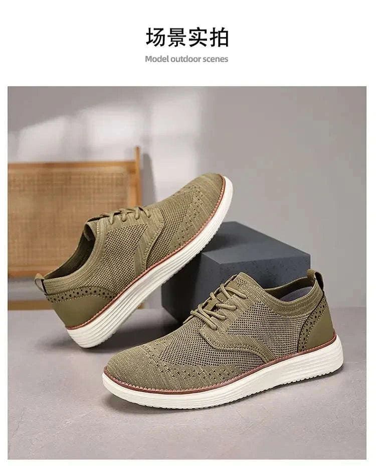 Men's Mesh Casual Sports Shoes, Anti-Slip Low-Cut Lace-Up Shoes-Blue / 46