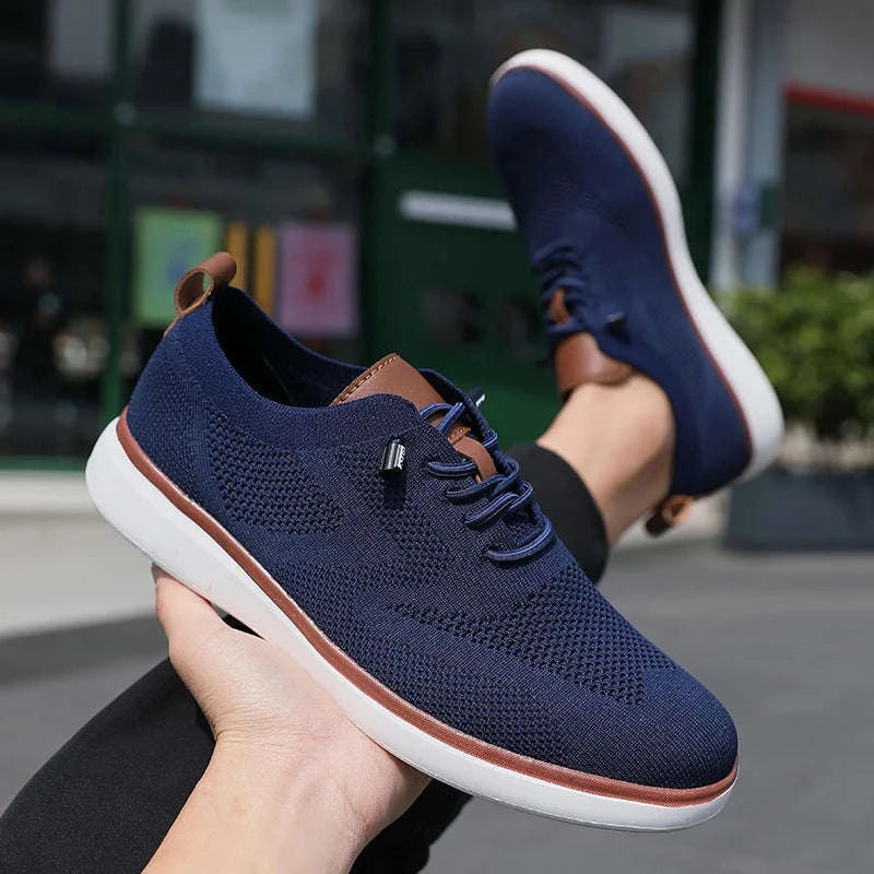 Men's Mesh Casual Sports Shoes, Anti-Slip Low-Cut Lace-Up Shoes-Blue / 46