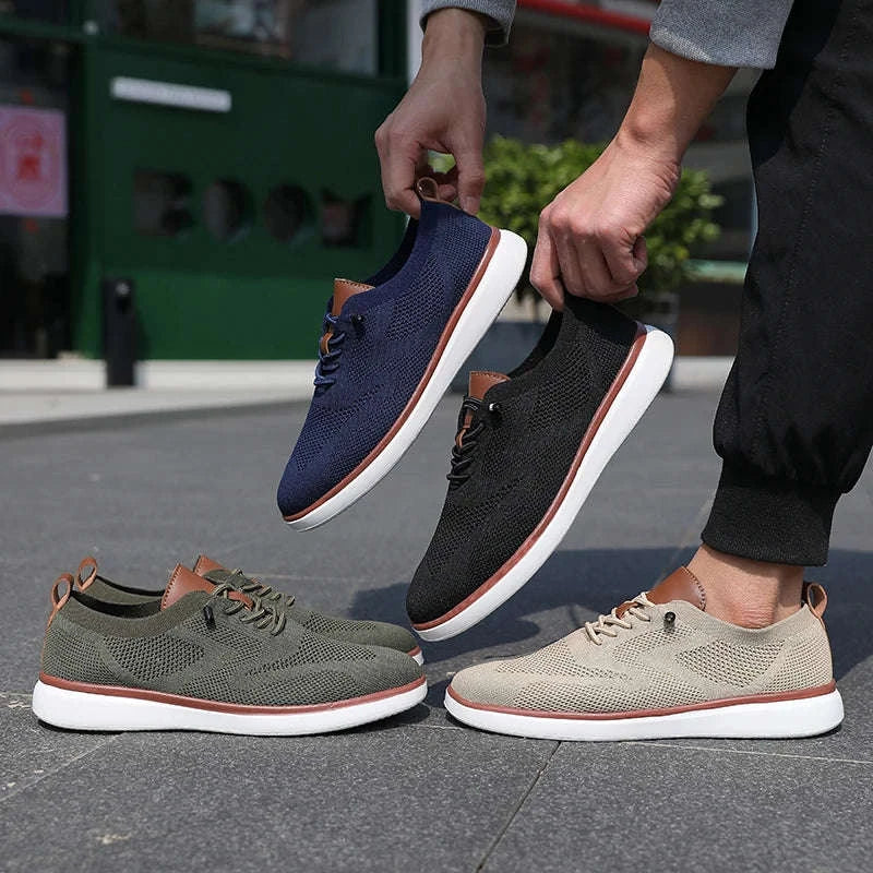 Men's Mesh Casual Sports Shoes, Anti-Slip Low-Cut Lace-Up Shoes-Blue / 46