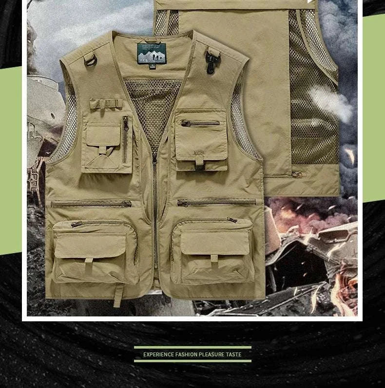 Men’s Multi-Pocket Lightweight Fishing Vest for Outdoor Spring Summer-Grey / EU size L
