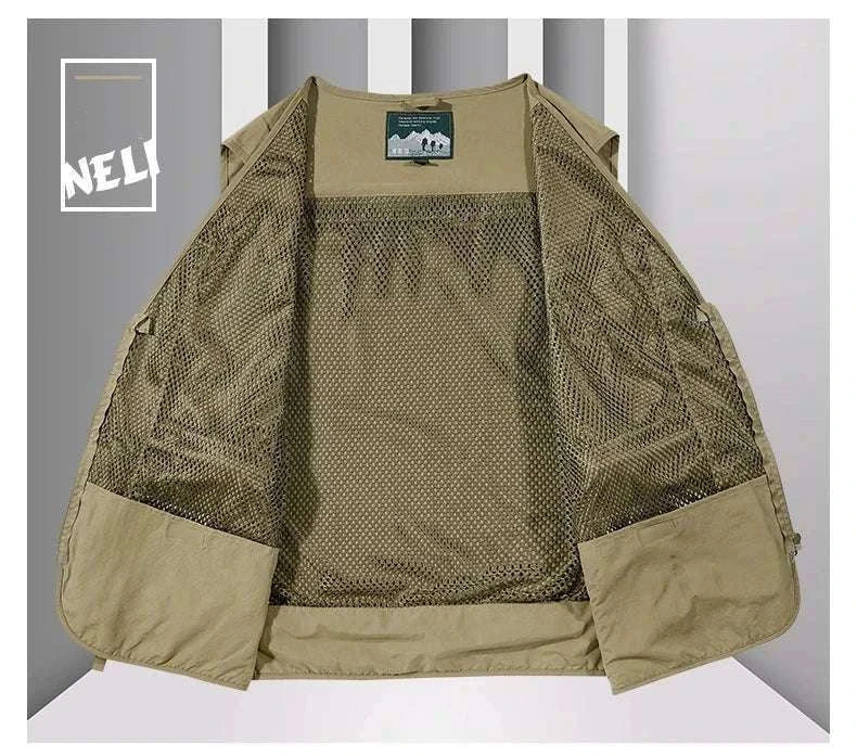 Men’s Multi-Pocket Lightweight Fishing Vest for Outdoor Spring Summer-Grey / EU size L