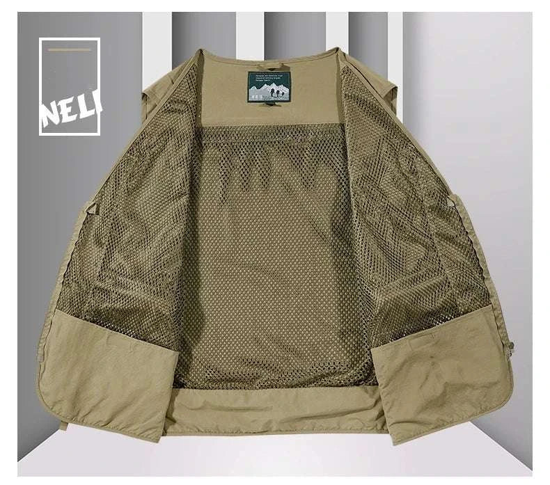 Men’s Multi-Pocket Lightweight Fishing Vest for Outdoor Spring Summer-Grey / EU size L