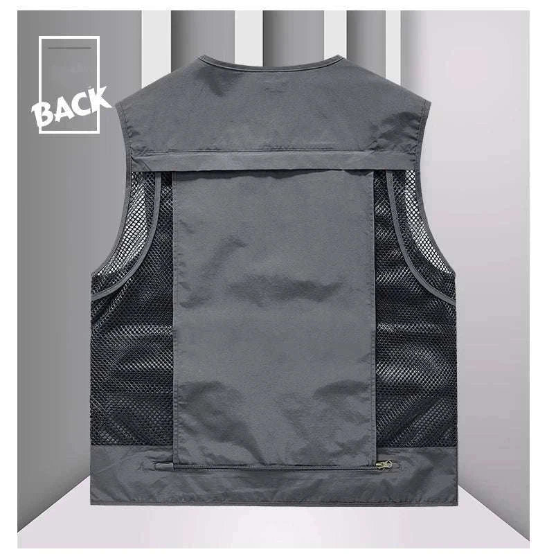 Men’s Multi-Pocket Lightweight Fishing Vest for Outdoor Spring Summer-Grey / EU size L