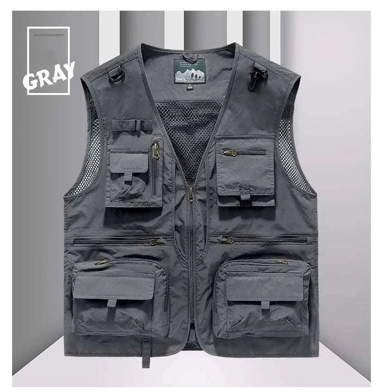 Men’s Multi-Pocket Lightweight Fishing Vest for Outdoor Spring Summer-Grey / EU size L