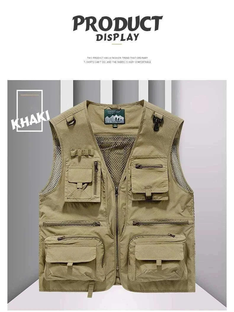 Men’s Multi-Pocket Lightweight Fishing Vest for Outdoor Spring Summer-Grey / EU size L