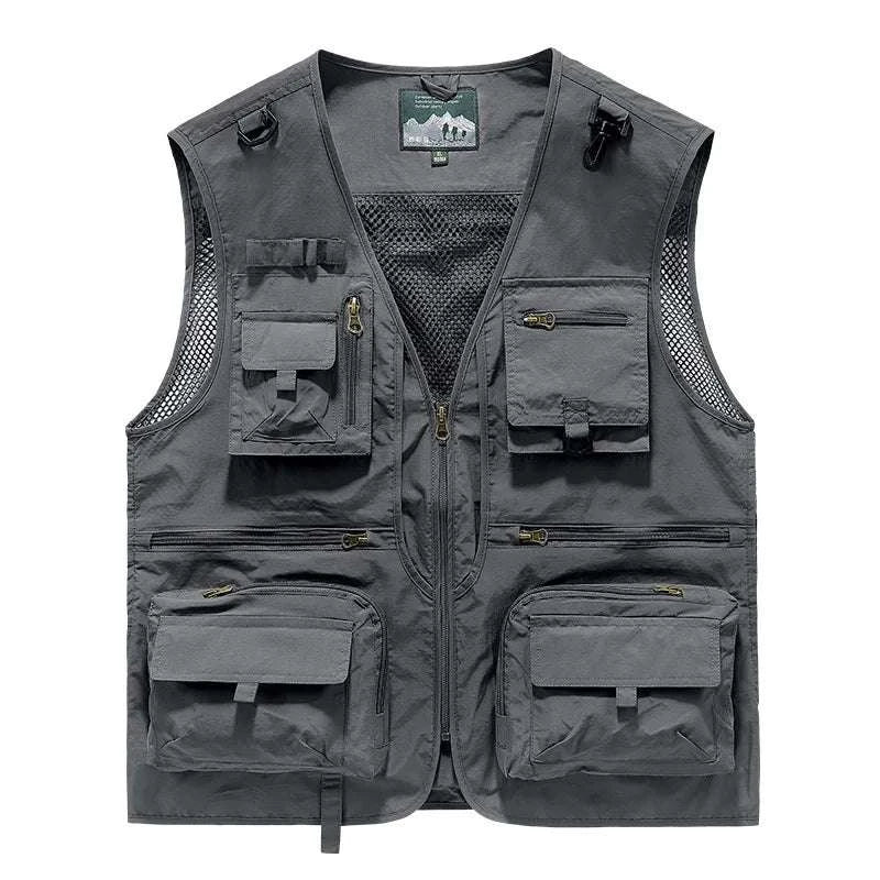 Men’s Multi-Pocket Lightweight Fishing Vest for Outdoor Spring Summer-Grey / EU size L