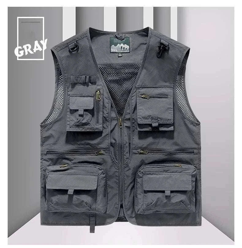 Men’s Multi-Pocket Lightweight Fishing Vest for Outdoor Spring Summer-Grey / EU size L