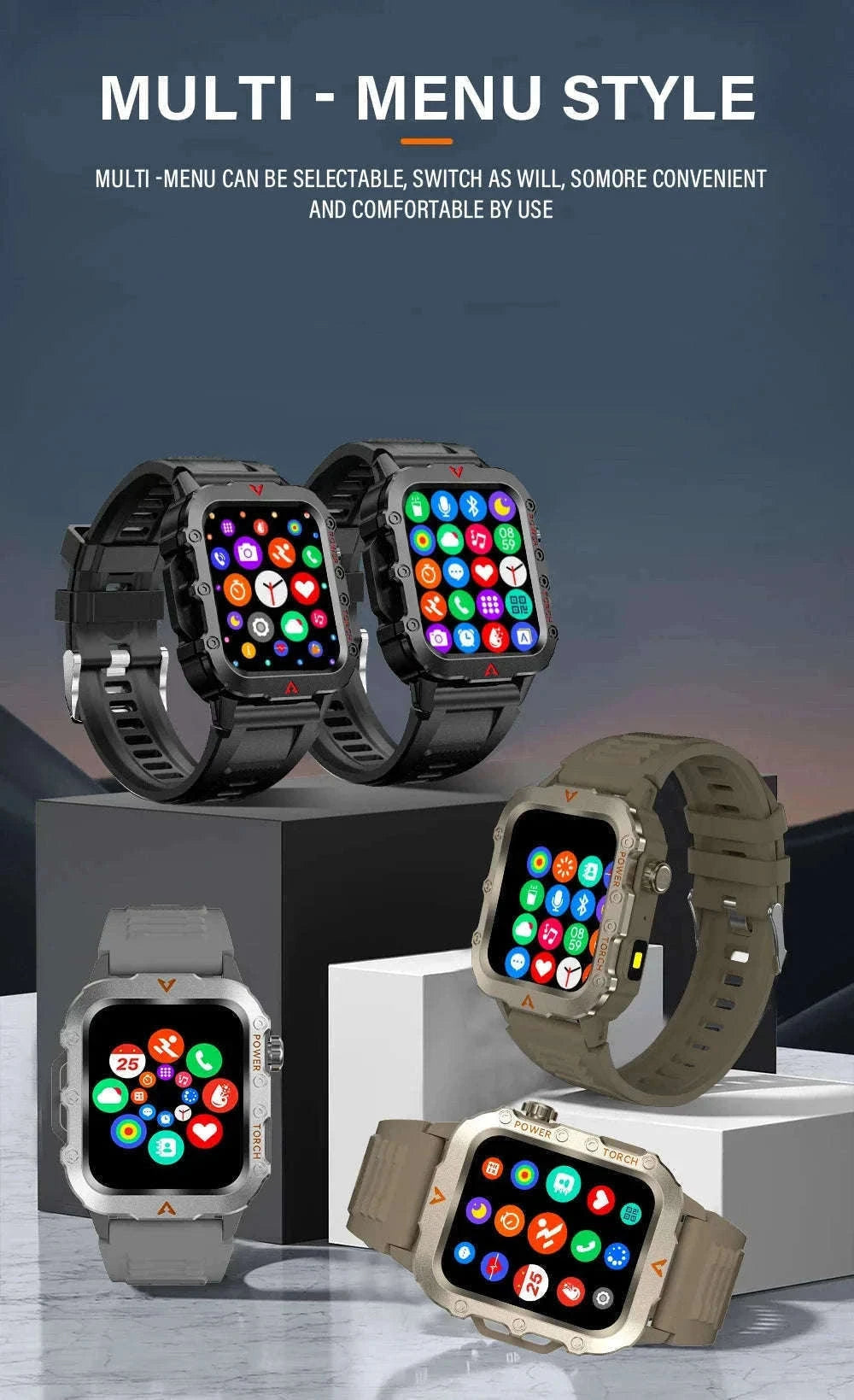 Men's Outdoor Sports Smart Watch with LED Flashlight-Brown