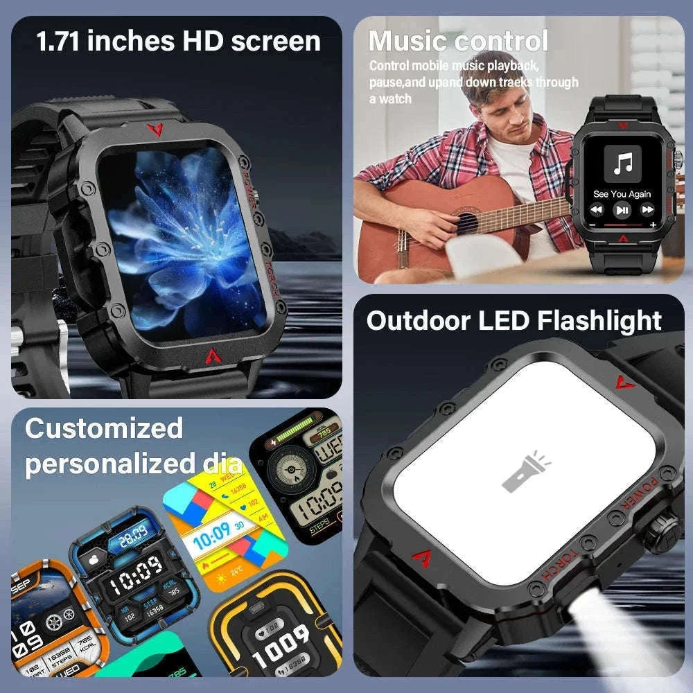 Men's Outdoor Sports Smart Watch with LED Flashlight-Brown