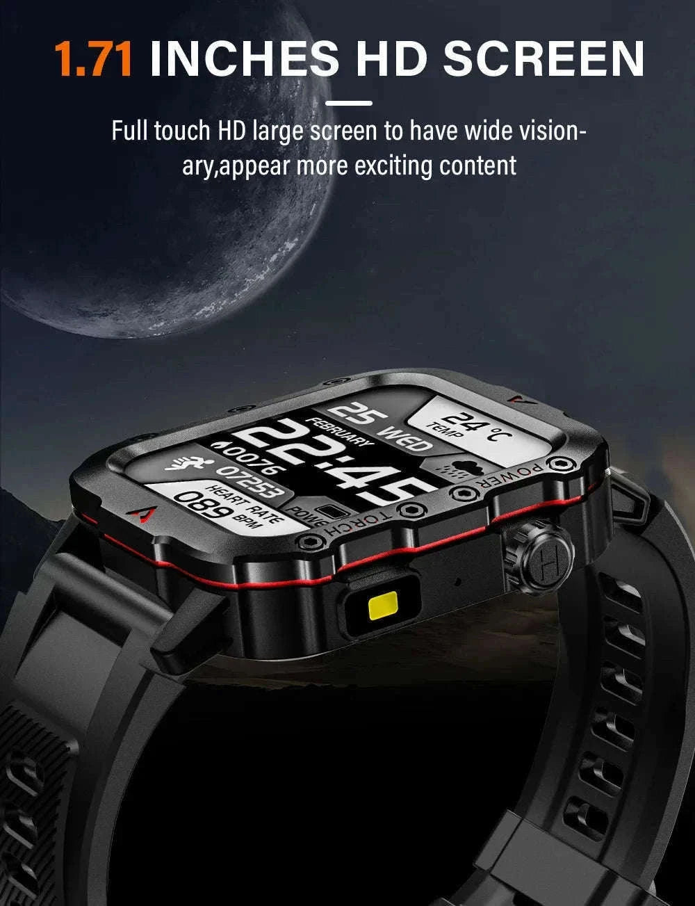 Men's Outdoor Sports Smart Watch with LED Flashlight-Brown