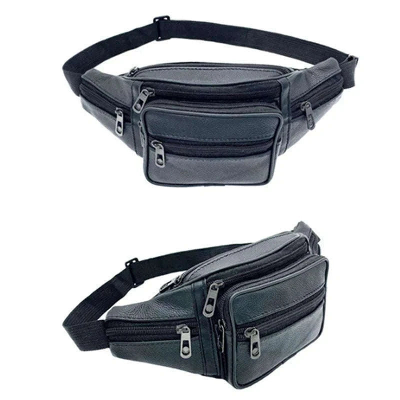 Men’s PU Leather Waist Pack Adjustable Belt Crossbody Bag-black