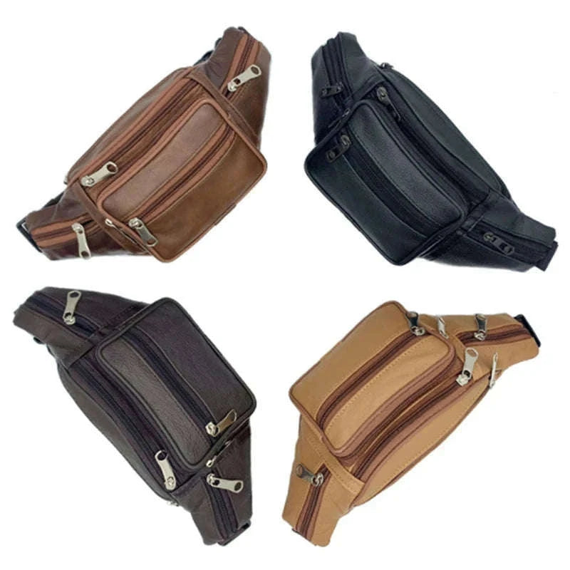 Men’s PU Leather Waist Pack Adjustable Belt Crossbody Bag-black