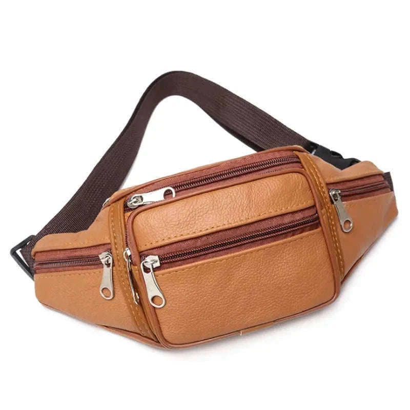 Men’s PU Leather Waist Pack Adjustable Belt Crossbody Bag-black