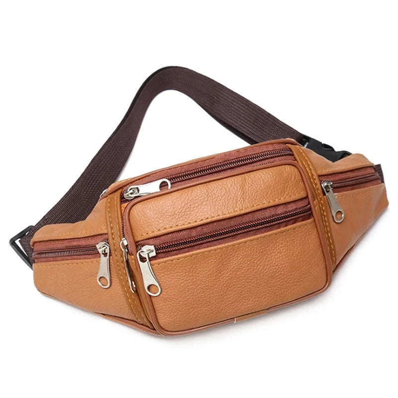 Men’s PU Leather Waist Pack Adjustable Belt Crossbody Bag-black