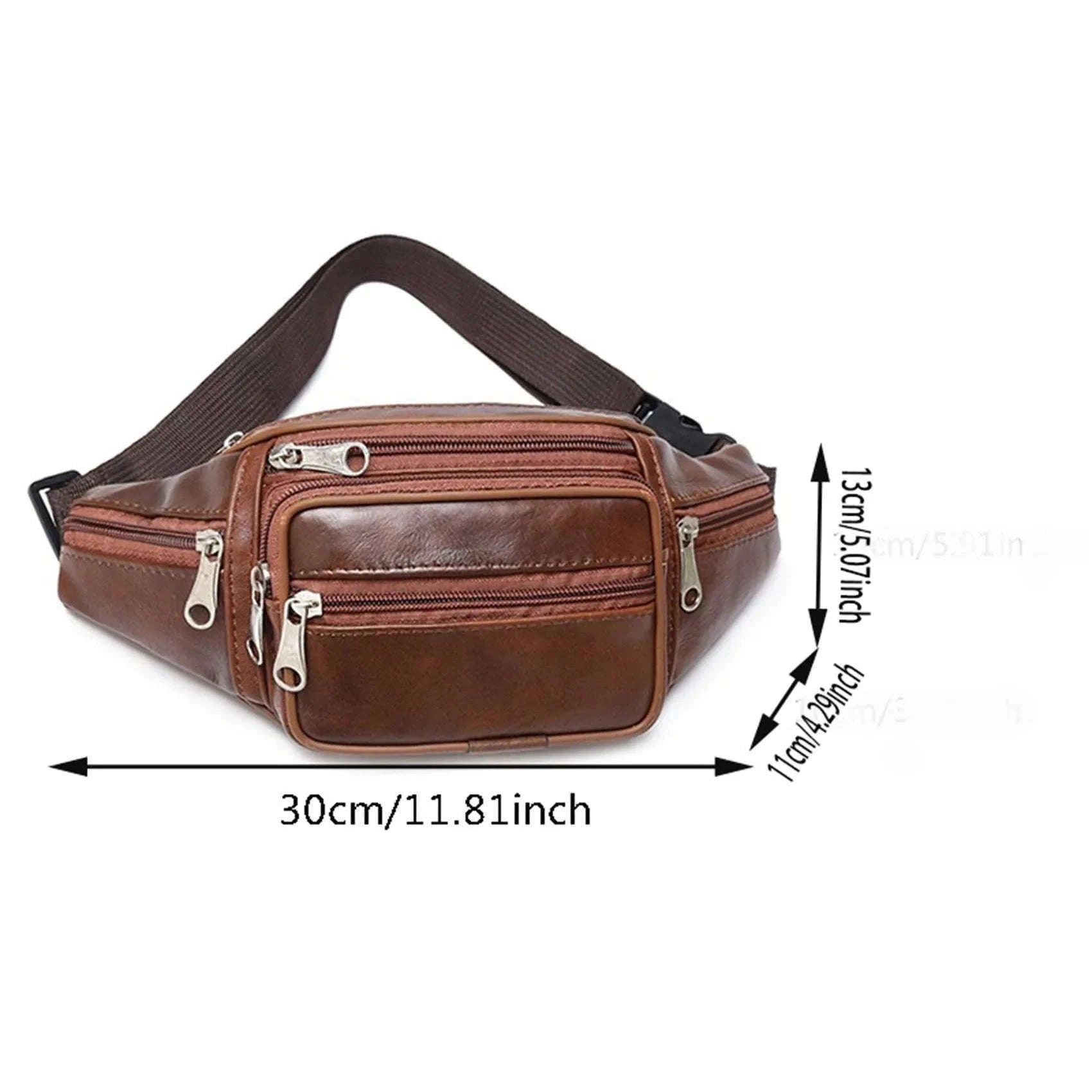 Men’s PU Leather Waist Pack Adjustable Belt Crossbody Bag-black