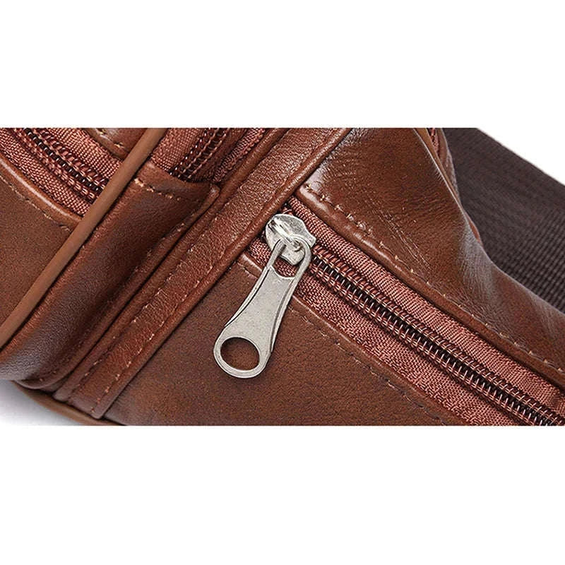 Men’s PU Leather Waist Pack Adjustable Belt Crossbody Bag-black