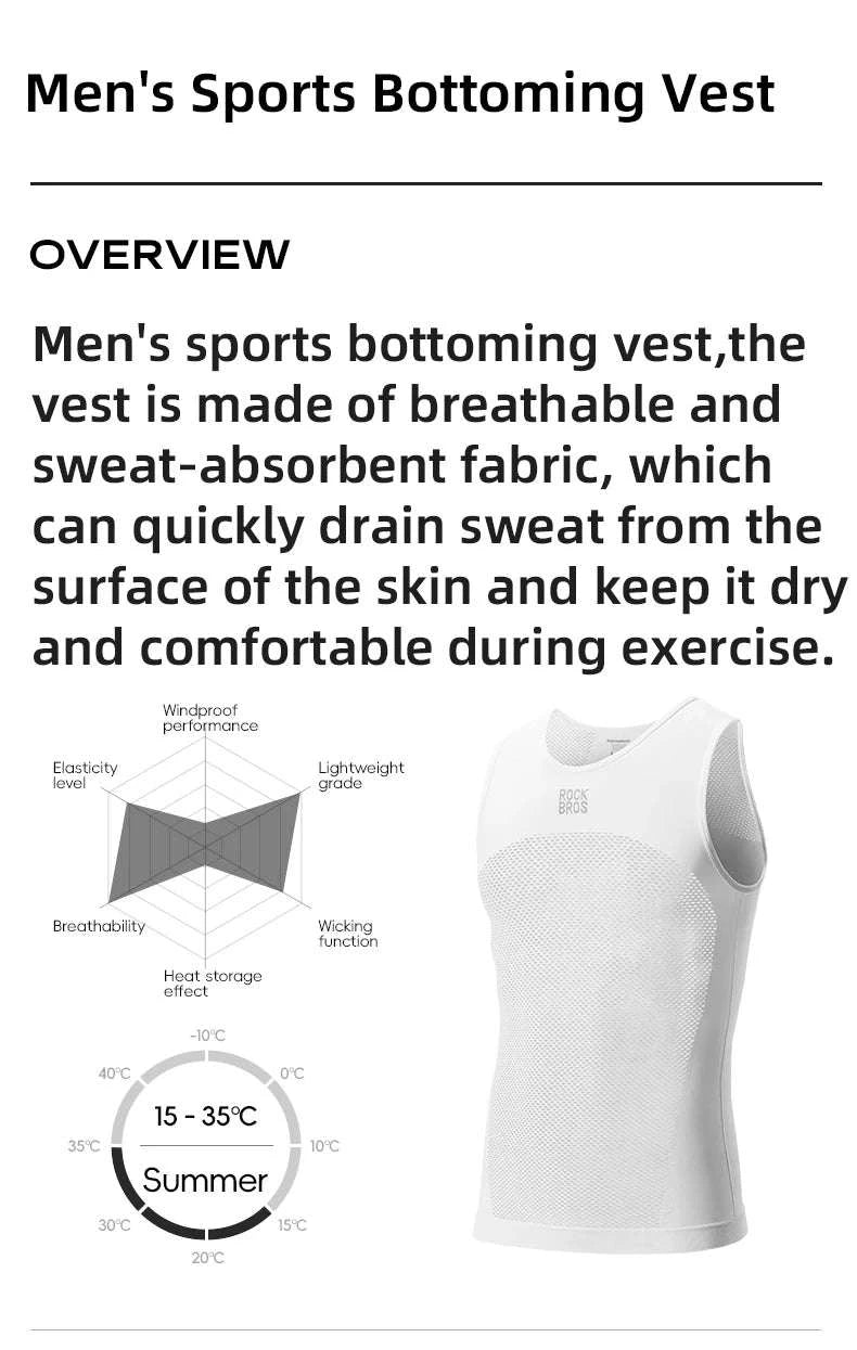 Men’s Quick-Dry Cycling Base Layer Vest Breathable Sleeveless Undershirt-Asia M(EUR S)