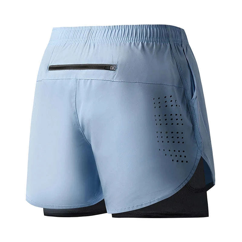 Men’s Quick-Dry Running Shorts – Double-Layer Workout-Sky Blue / L(70-80kg)