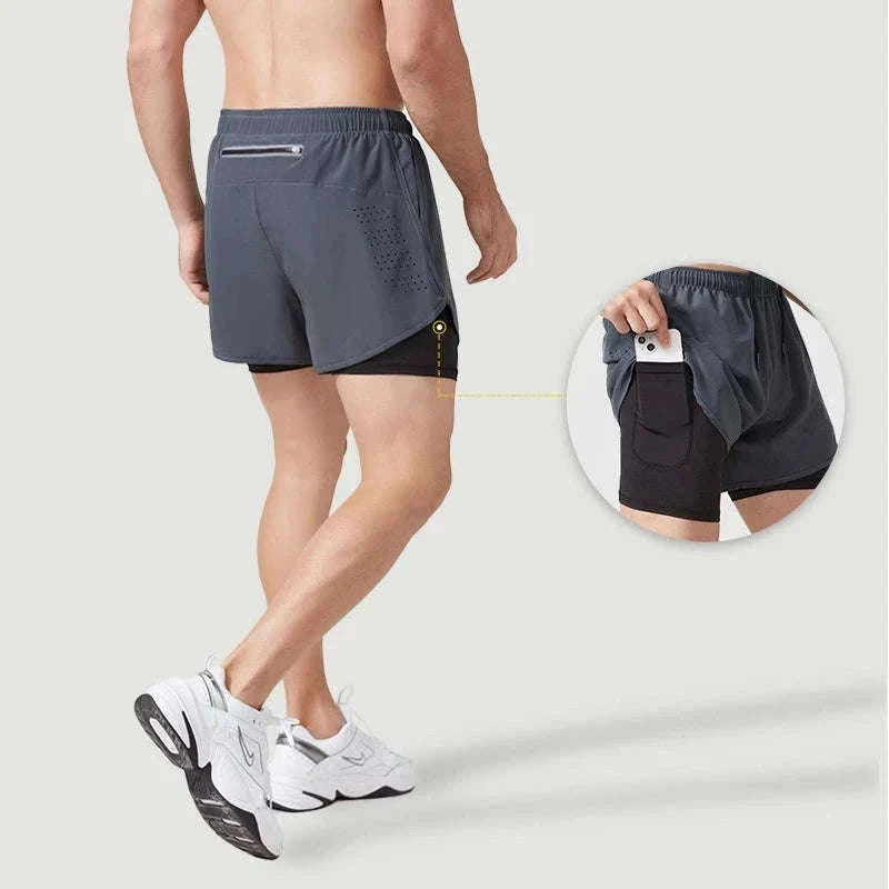Men’s Quick-Dry Running Shorts with Double-Layer Support-Sky Blue / L(70-80kg)