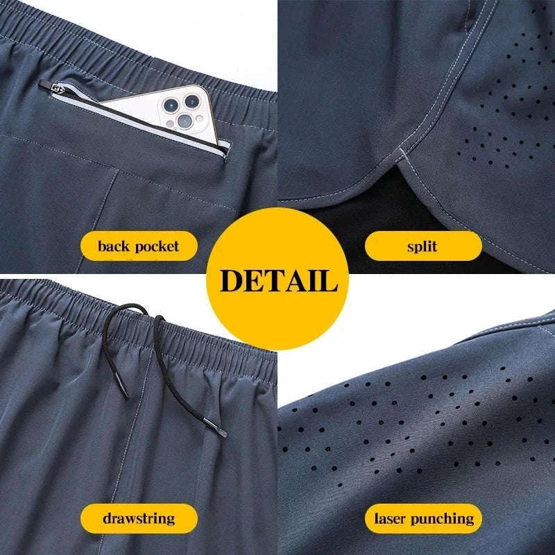 Men’s Quick-Dry Running Shorts with Double-Layer Support-Sky Blue / L(70-80kg)