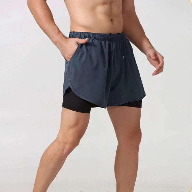 Men’s Quick-Dry Running Shorts with Double-Layer Support-Sky Blue / L(70-80kg)