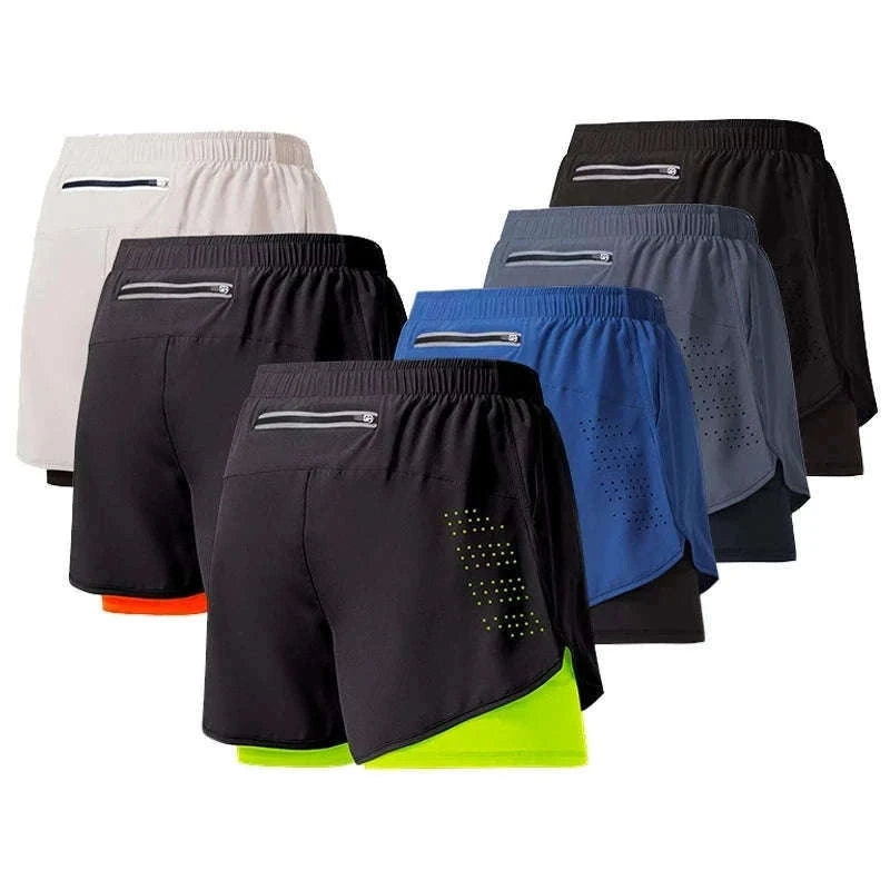 Men’s Quick-Dry Running Shorts with Double-Layer Support-Sky Blue / L(70-80kg)