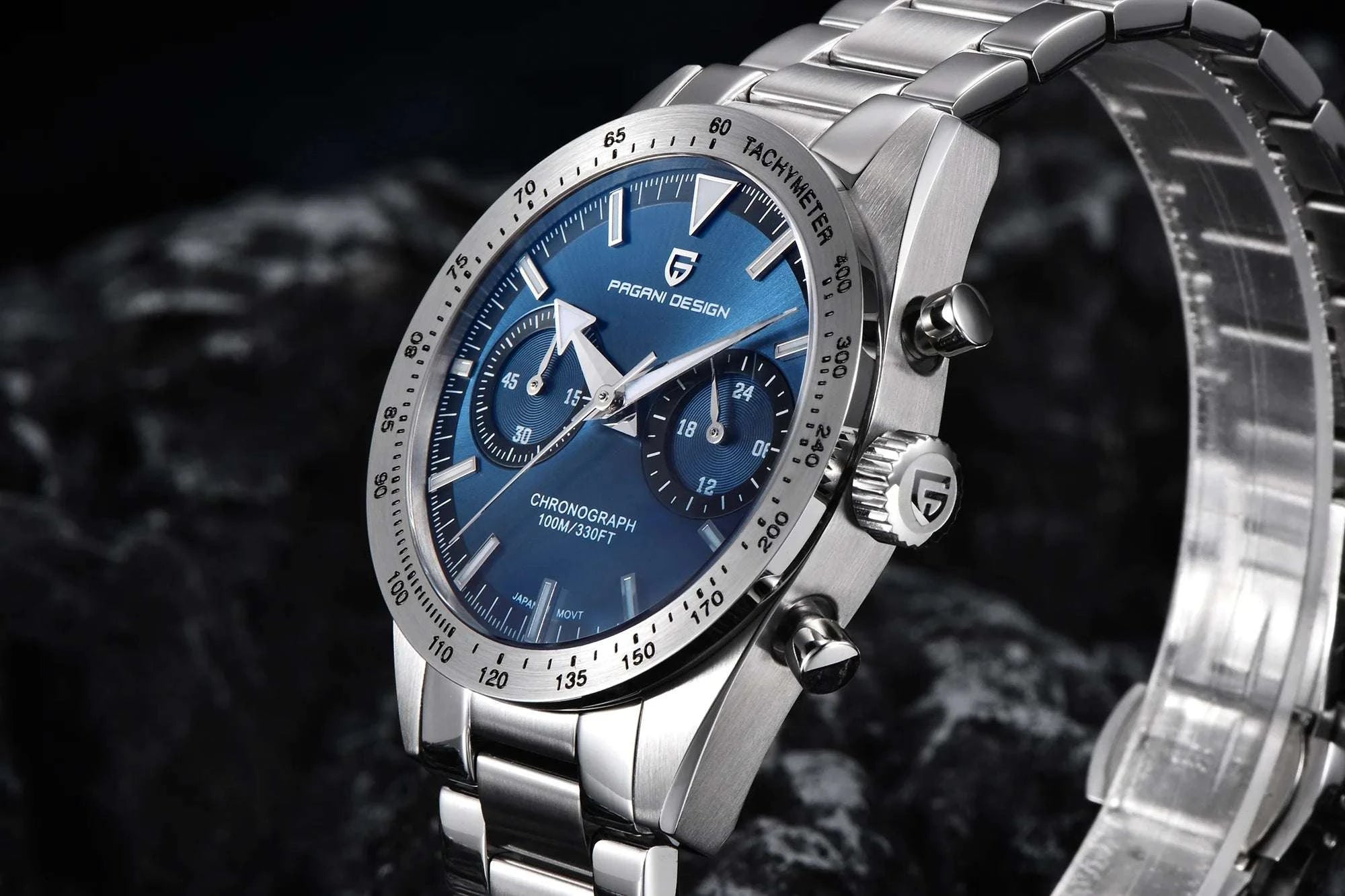 Men’s Retro Pilot Chronograph Watch Stainless Steel 10Bar Waterproof-Blue / GERMANY