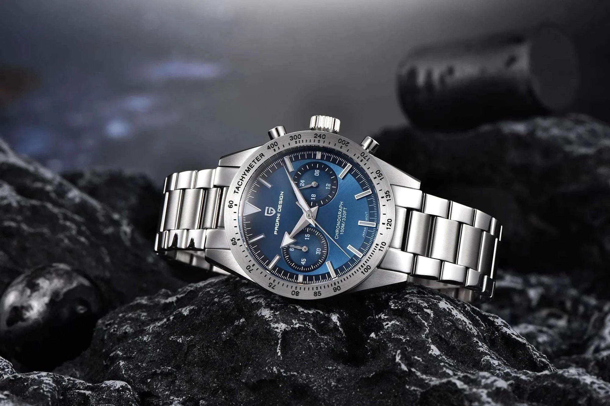 Men’s Retro Pilot Chronograph Watch Stainless Steel 10Bar Waterproof-Blue / GERMANY