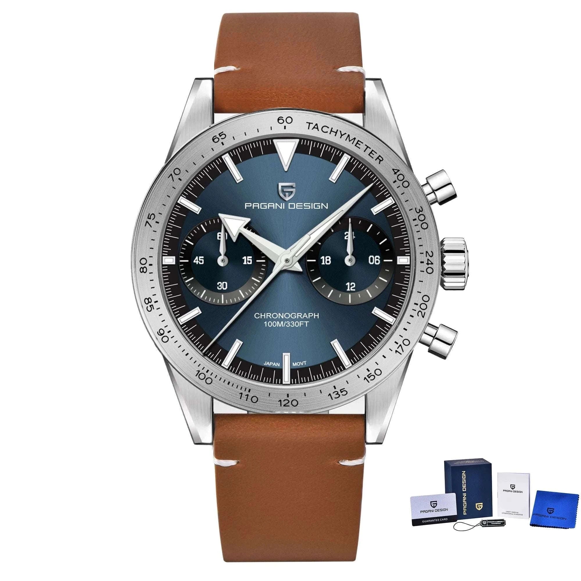 Men’s Retro Pilot Chronograph Watch Stainless Steel 10Bar Waterproof-Blue / GERMANY