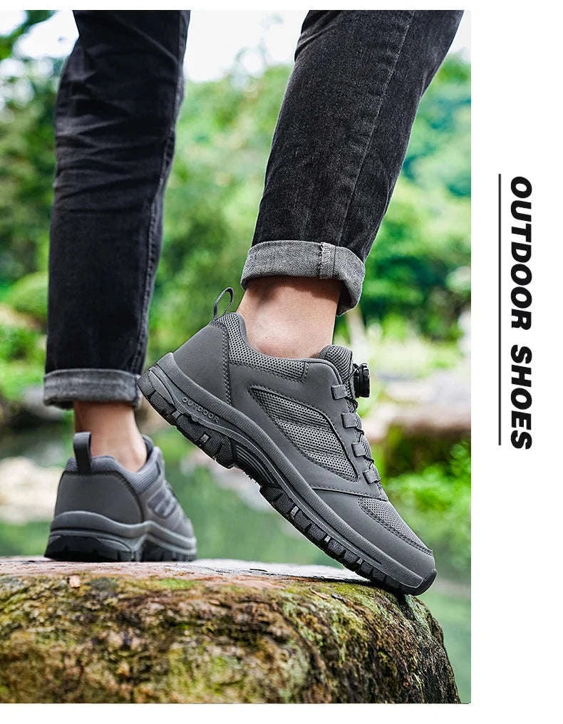 Men's Rotating Buckle Hiking Shoes for Spring and Autumn-black / 39