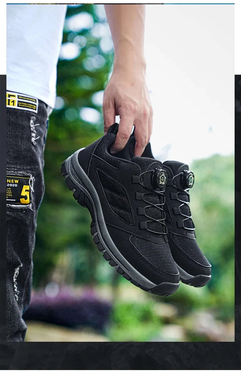 Men's Rotating Buckle Hiking Shoes for Spring and Autumn-black / 39