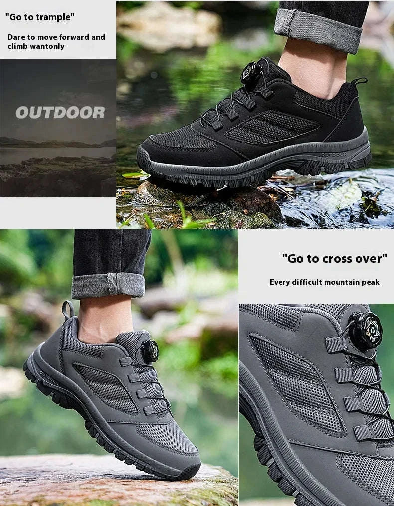 Men's Rotating Buckle Hiking Shoes for Spring and Autumn-black / 39