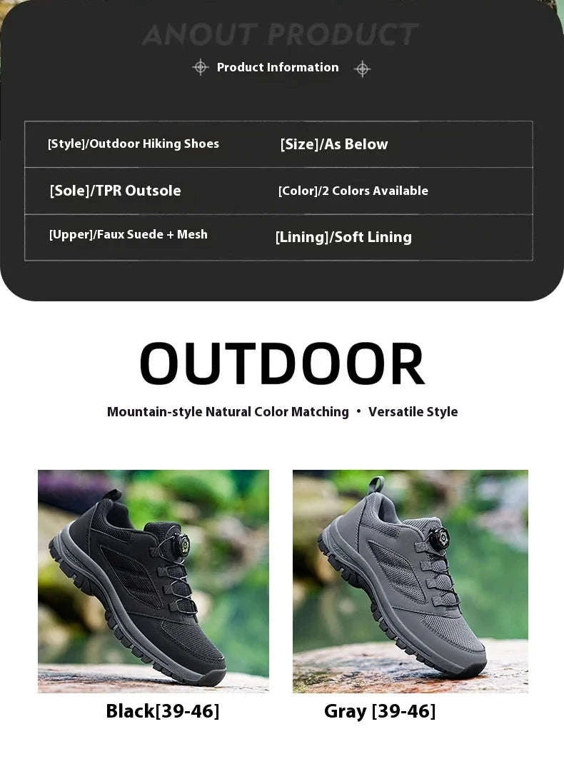 Men's Rotating Buckle Hiking Shoes for Spring and Autumn-black / 39