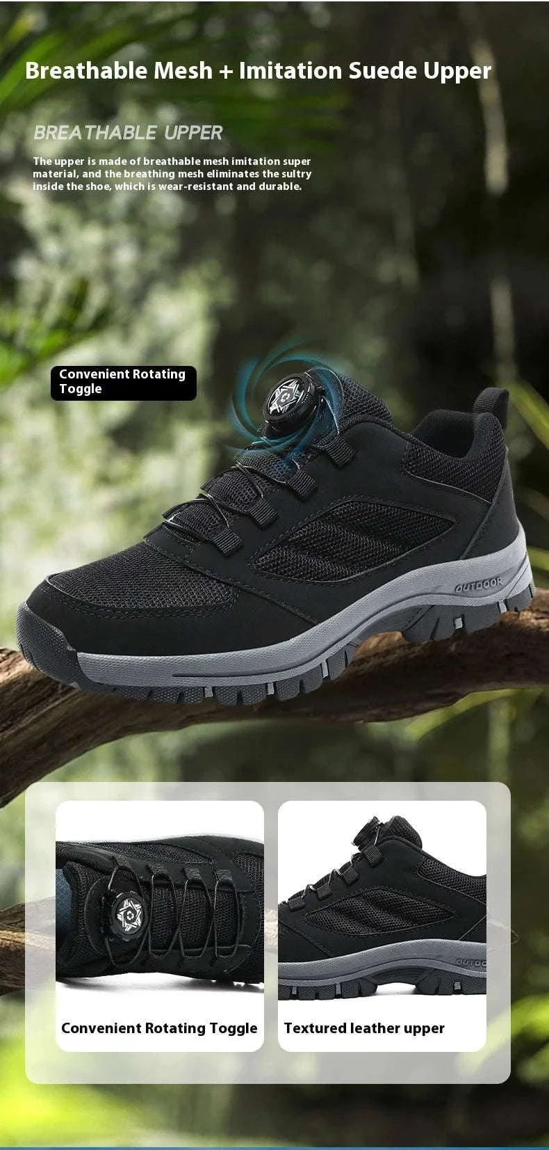 Men's Rotating Buckle Hiking Shoes for Spring and Autumn-black / 39