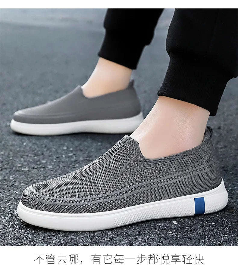 Men’s Spring Knitted Breathable Slip-On Casual Shoes-B-S22-Black / 39