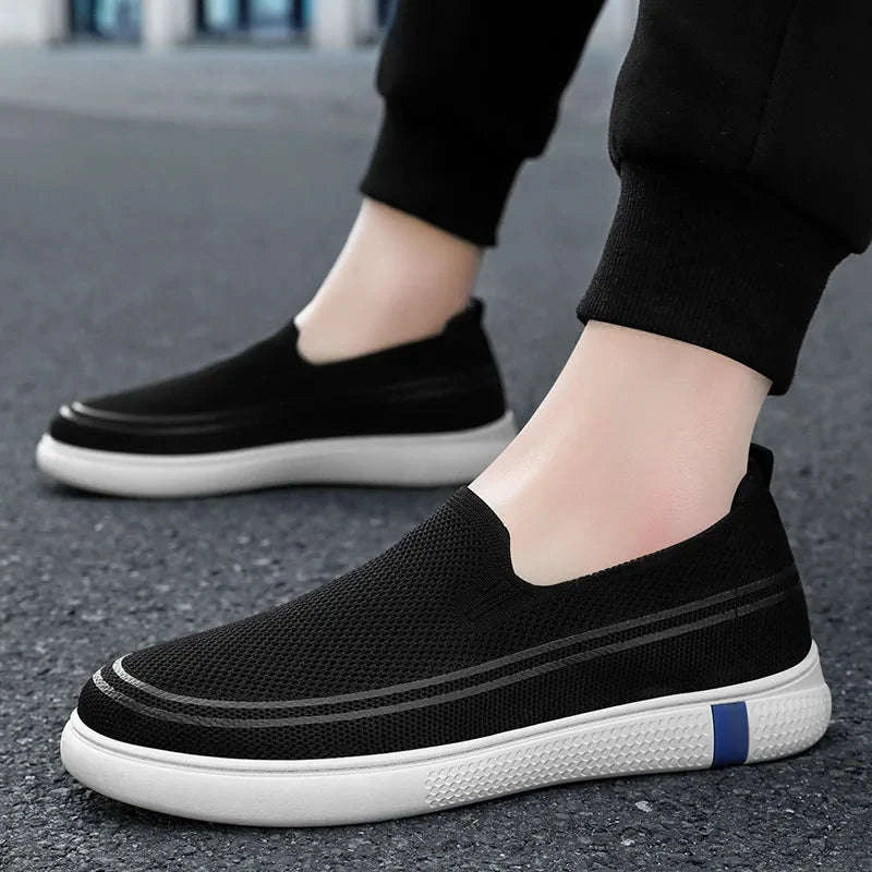 Men’s Spring Knitted Breathable Slip-On Casual Shoes-B-S22-Black / 39