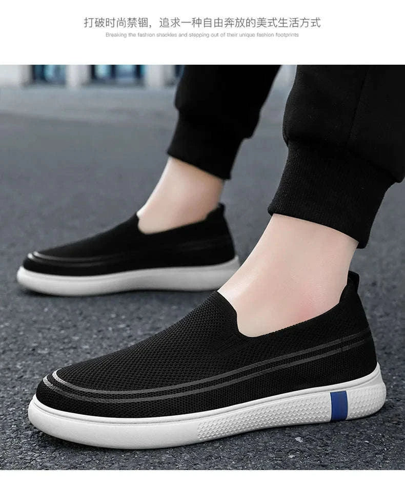 Men’s Spring Knitted Breathable Slip-On Casual Shoes-B-S22-Black / 39