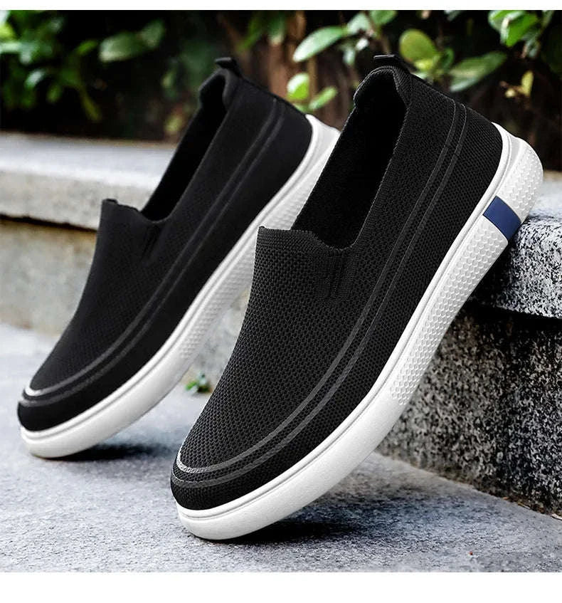 Men’s Spring Knitted Breathable Slip-On Casual Shoes-B-S22-Black / 39
