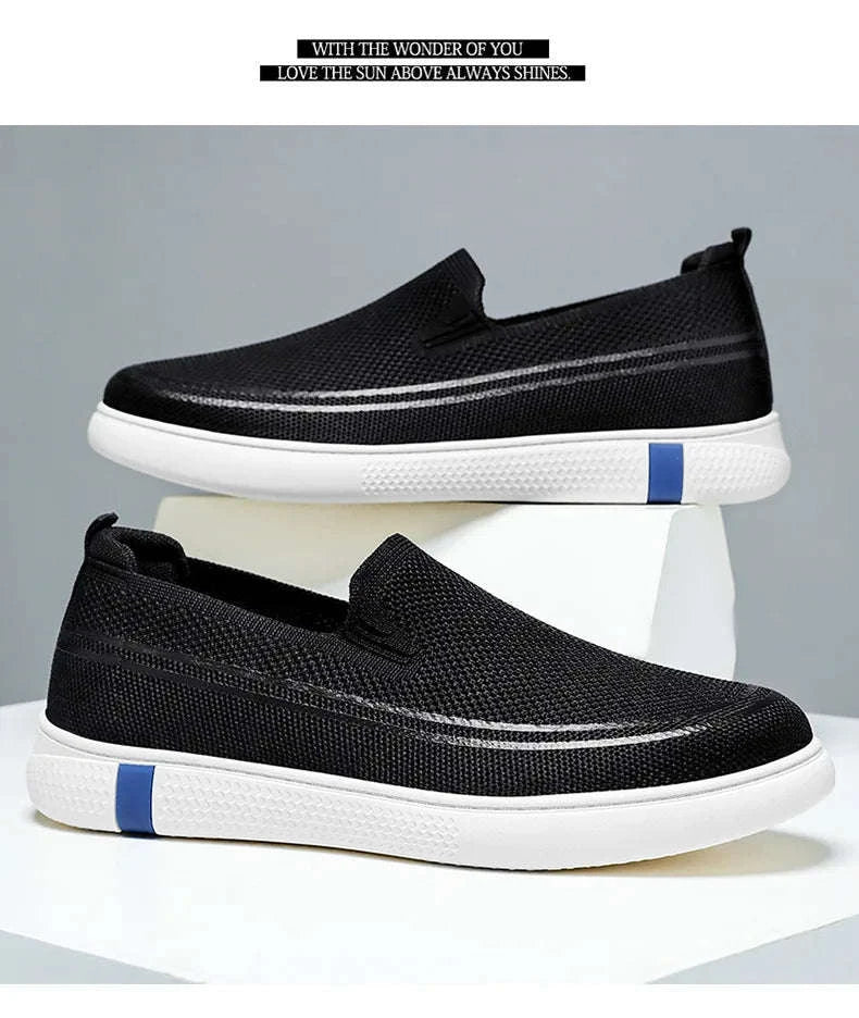 Men’s Spring Knitted Breathable Slip-On Casual Shoes-B-S22-Black / 39