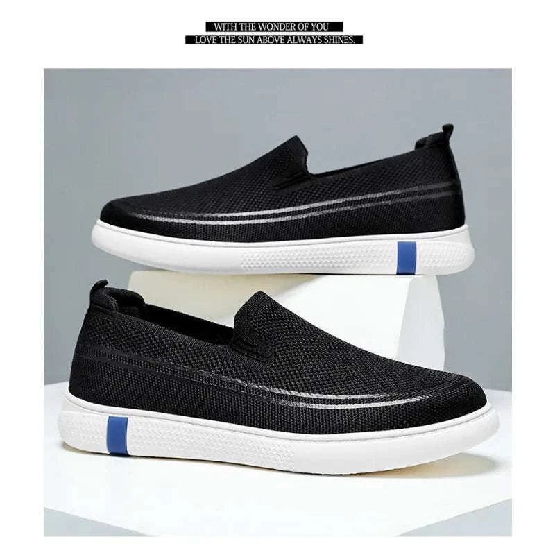 Men’s Spring Knitted Breathable Slip-On Casual Shoes-B-S22-Black / 39