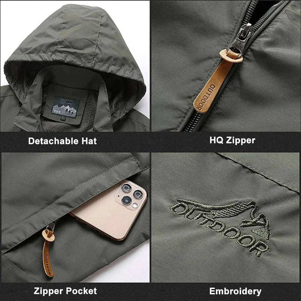 Men's Tactical Jacket – Waterproof Hooded Windbreaker for Outdoor Performance-army green / XXL / Pack of 1