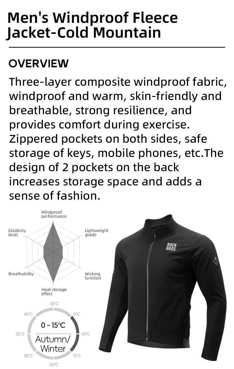 Men’s Thermal Cycling Jacket Windproof Fleece Bike Coat-YDWT007 / Asian S(EUR XS)