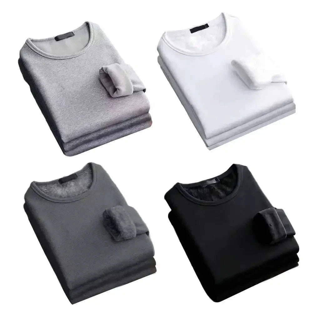 Men's Thermal T-Shirt Fleece-Lined Long-Sleeve Base Layer-Light Grey / 2XL 65-75KG