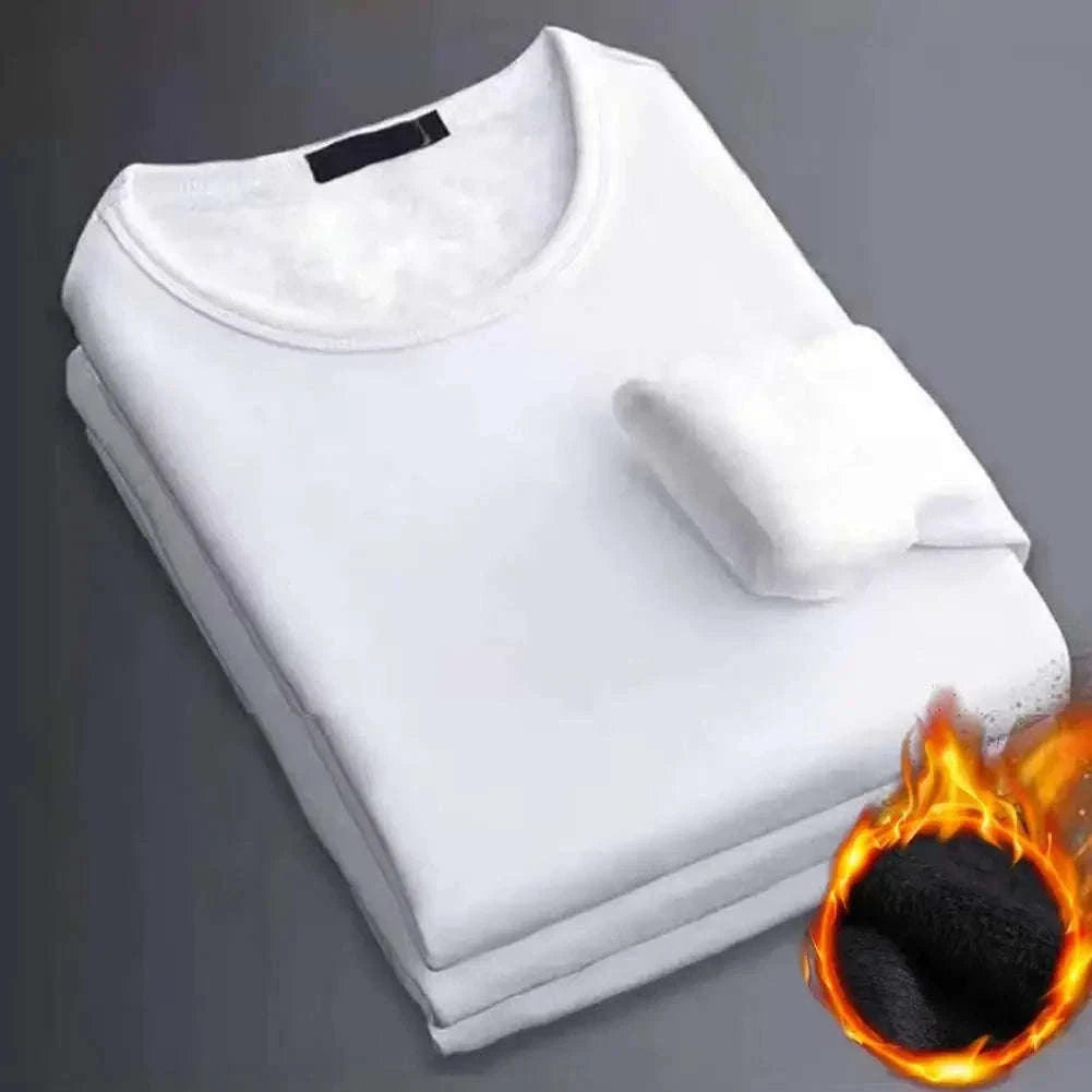 Men's Thermal T-Shirt Fleece-Lined Long-Sleeve Base Layer-Light Grey / 2XL 65-75KG