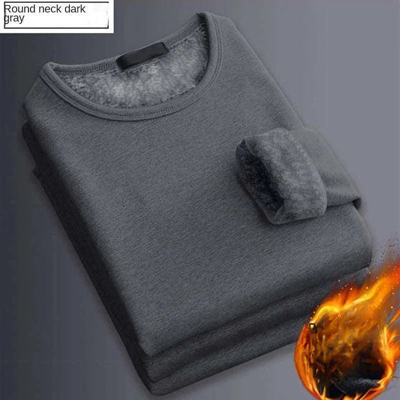 Men's Thermal T-Shirt Fleece-Lined Long-Sleeve Base Layer-Light Grey / 2XL 65-75KG