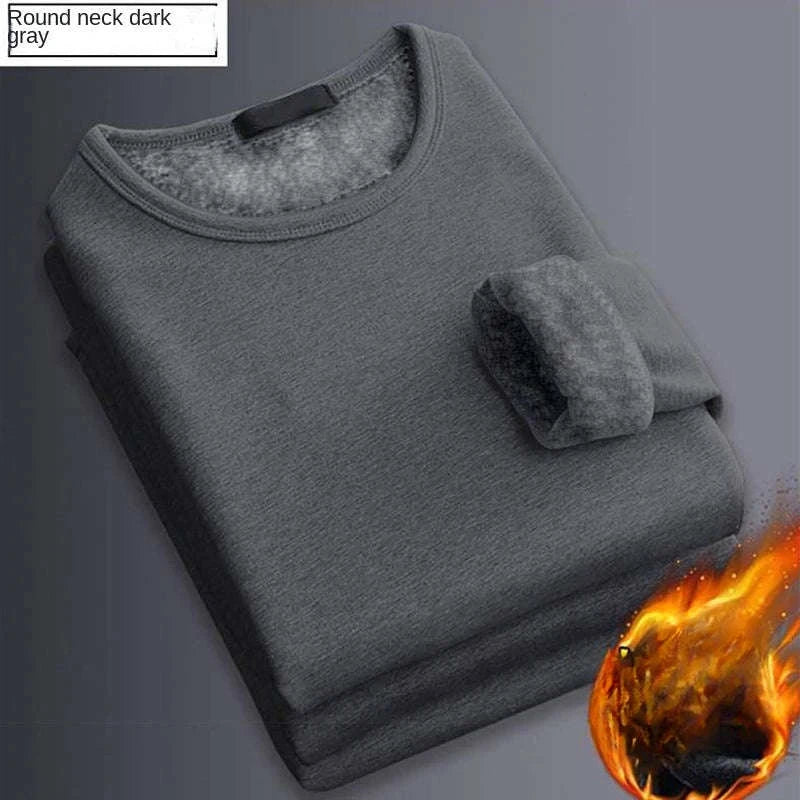 Men's Thermal T-Shirt — Fleece Lined Long-Sleeve Base Layer-Light Grey / 2XL 65-75KG