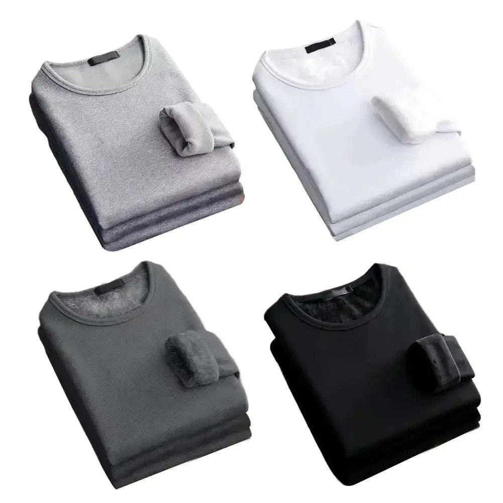 Men's Thermal T-Shirt — Fleece Lined Long-Sleeve Base Layer-Light Grey / 2XL 65-75KG